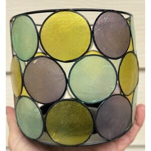 VINTAGE 2 Multi Color Capiz Shell Cylinder Candle Holders beach